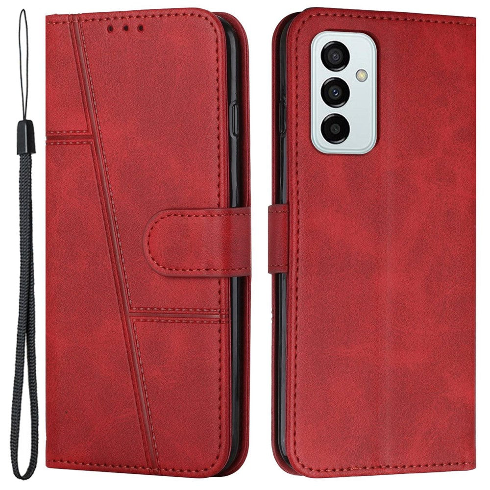 For Samsung Galaxy M23 5G/F23 5G PU Leather TPU Interior Case Stand Feature Magnetic Folio Book Folding Stitching Cover with Strap