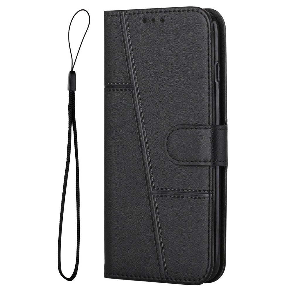 For Samsung Galaxy M53 5G PU Leather Phone Case Shock Absorbing Wallet Stand Flip Stitching Cover with Strap