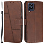 For Samsung Galaxy M53 5G PU Leather Phone Case Shock Absorbing Wallet Stand Flip Stitching Cover with Strap