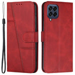 For Samsung Galaxy M53 5G PU Leather Phone Case Shock Absorbing Wallet Stand Flip Stitching Cover with Strap