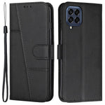 For Samsung Galaxy M33 5G (Global Version) PU Leather Stitching Cover Stand Magnetic Protect Shockproof Flip Case with Strap