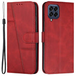 For Samsung Galaxy M33 5G (Global Version) PU Leather Stitching Cover Stand Magnetic Protect Shockproof Flip Case with Strap