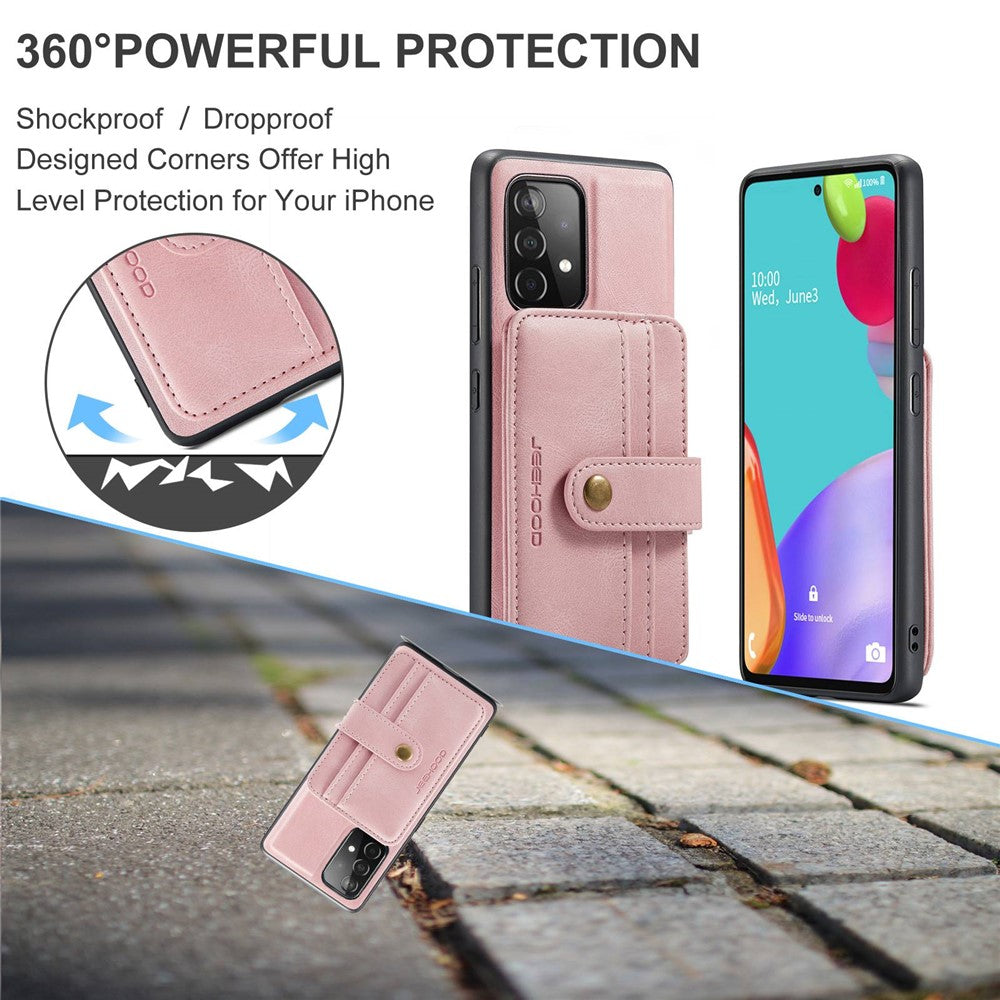 JEEHOOD for Samsung Galaxy A53 5G Detachable 2-in-1 Wallet Design RFID Blocking Leather Coated TPU Phone Case Cover