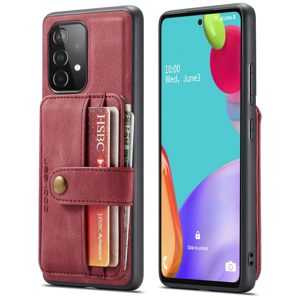 JEEHOOD for Samsung Galaxy A73 5G RFID Blocking Detachable 2-in-1 Magnetic Anti-fall Wallet Design Leather Coated TPU Phone Case Shell