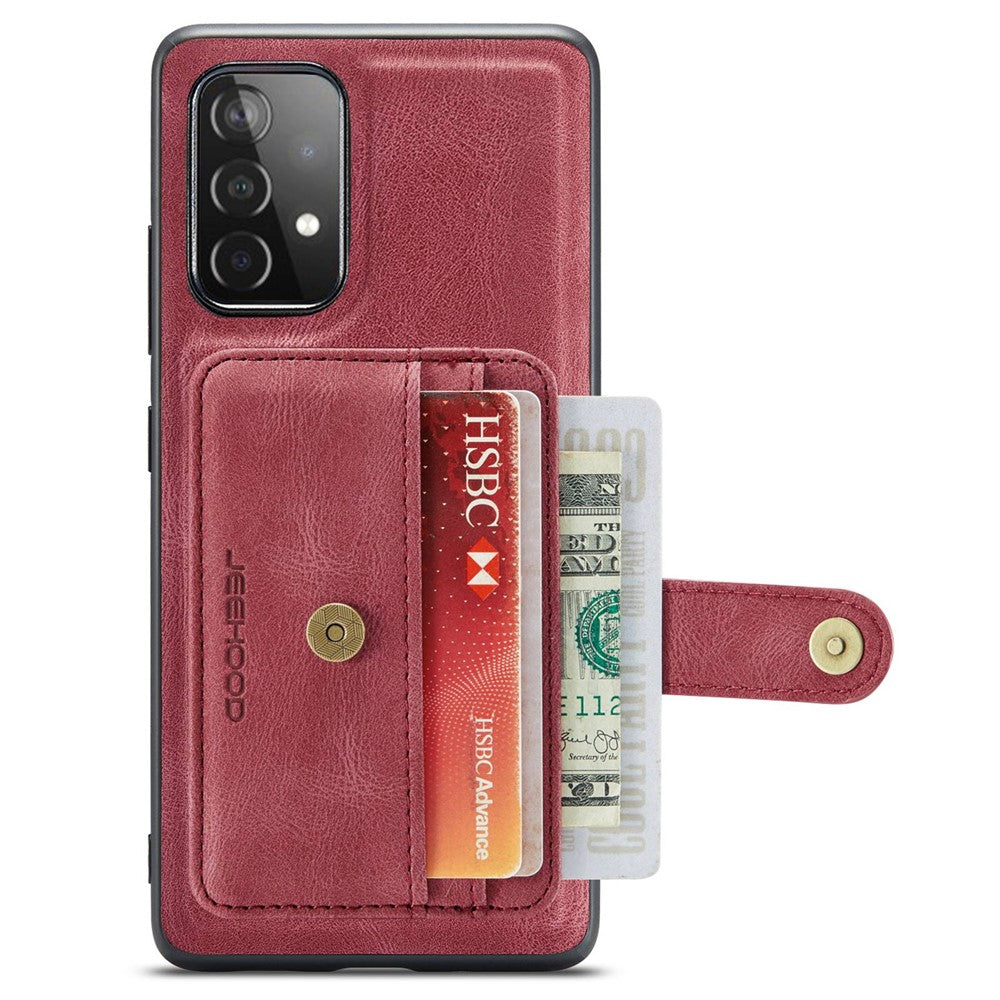 JEEHOOD for Samsung Galaxy A73 5G RFID Blocking Detachable 2-in-1 Magnetic Anti-fall Wallet Design Leather Coated TPU Phone Case Shell