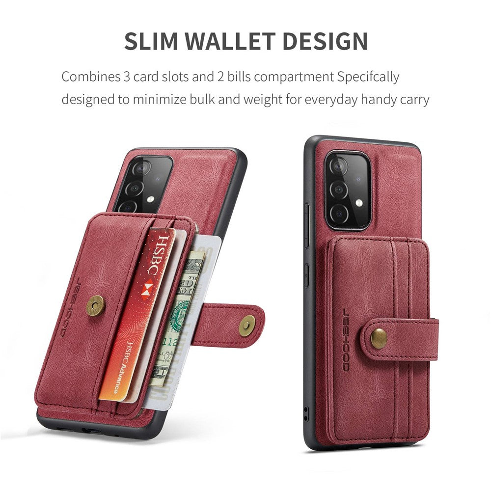 JEEHOOD for Samsung Galaxy A73 5G RFID Blocking Detachable 2-in-1 Magnetic Anti-fall Wallet Design Leather Coated TPU Phone Case Shell