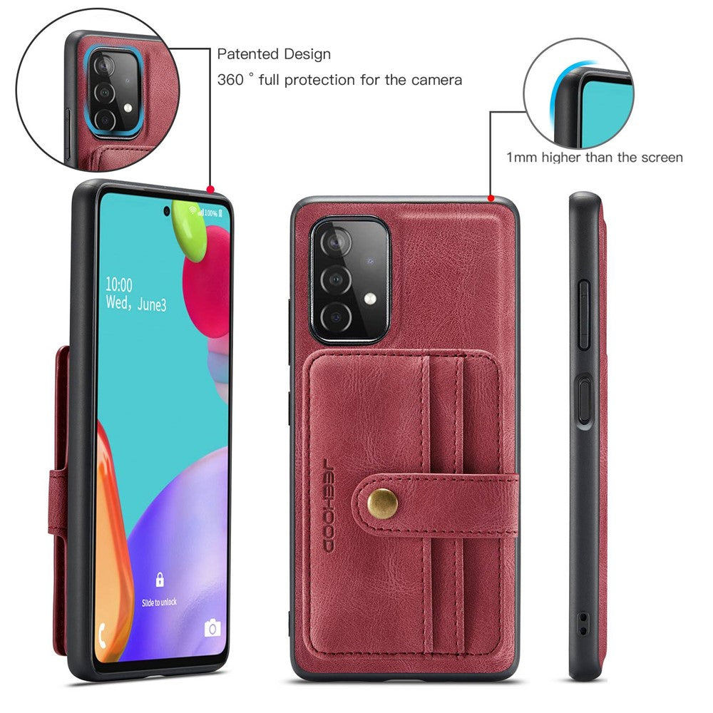 JEEHOOD for Samsung Galaxy A73 5G RFID Blocking Detachable 2-in-1 Magnetic Anti-fall Wallet Design Leather Coated TPU Phone Case Shell
