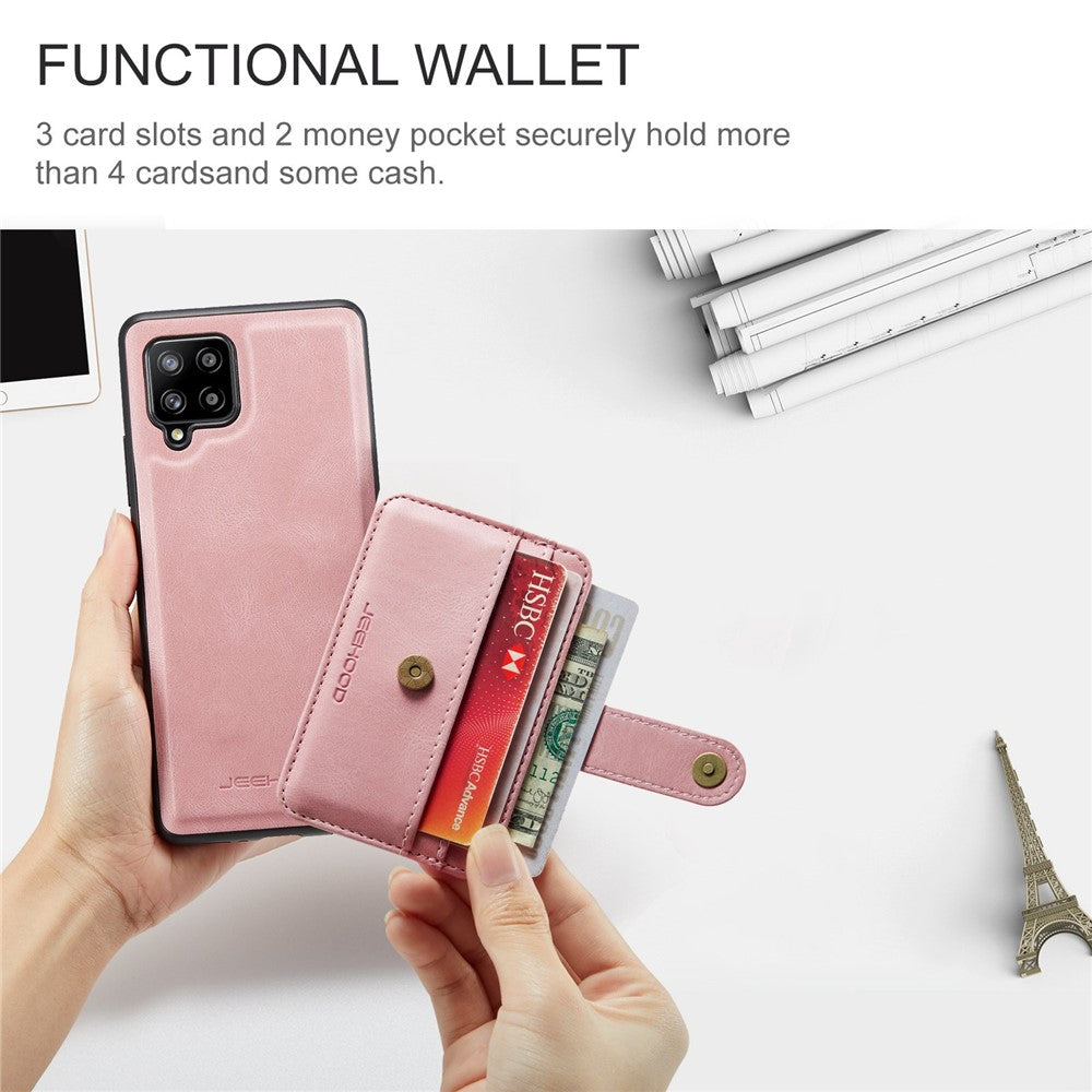 JEEHOOD for Samsung Galaxy A42 5G Detachable Design Leather Coated TPU Shell Strong Magnet Wallet RFID Blocking Protective Phone Case