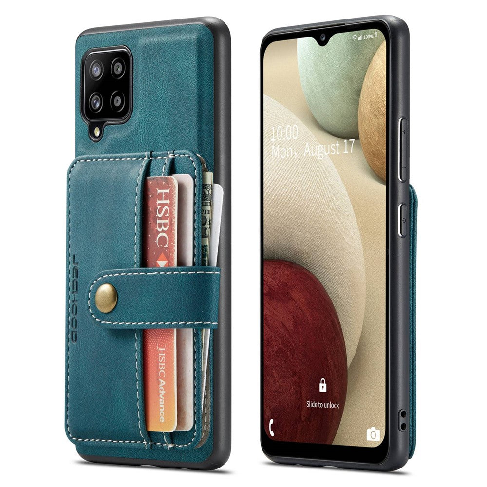 JEEHOOD för Samsung Galaxy A12 Stark Magnet Plånbok Avtagbar Design mobilskydd Läderbelagd TPU RFID-Blockerande Fodral