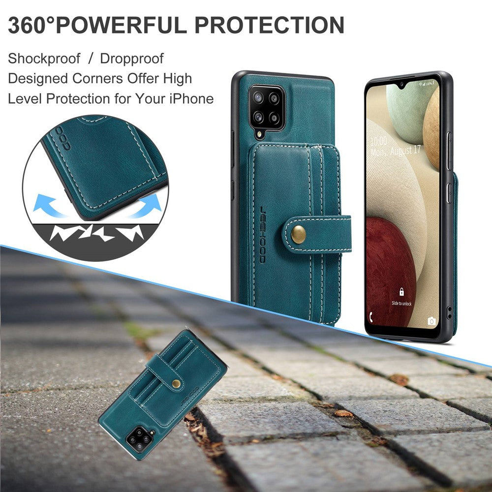 JEEHOOD för Samsung Galaxy A12 Stark Magnet Plånbok Avtagbar Design mobilskydd Läderbelagd TPU RFID-Blockerande Fodral