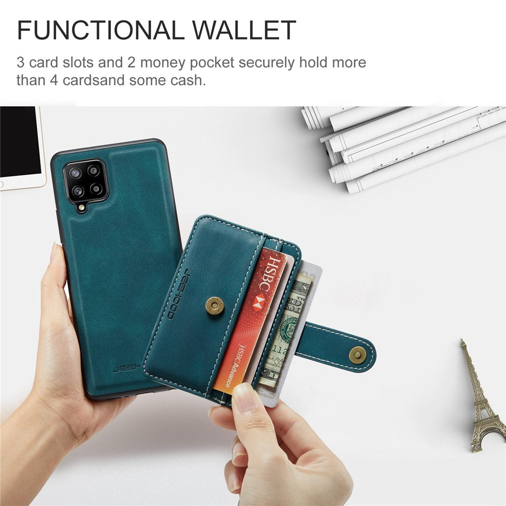 JEEHOOD för Samsung Galaxy A12 Stark Magnet Plånbok Avtagbar Design mobilskydd Läderbelagd TPU RFID-Blockerande Fodral