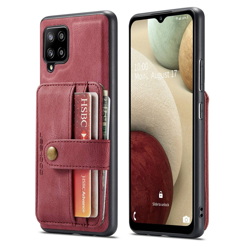 JEEHOOD for Samsung Galaxy A22 4G (EU Version) Drop-proof Anti-scratch Magnetic Wallet Detachable Design Cover Leather Coated TPU RFID Blocking Phone Case