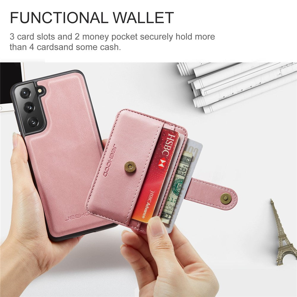 JEEHOOD Detachable Case for Samsung Galaxy S21+ 5G Independent Wallet Design PU Leather Coated TPU RFID Blocking Phone Shell