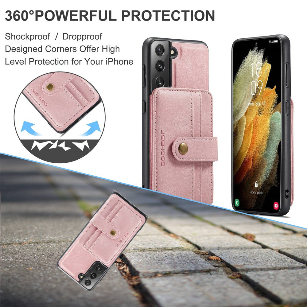 JEEHOOD Detachable Case for Samsung Galaxy S21+ 5G Independent Wallet Design PU Leather Coated TPU RFID Blocking Phone Shell