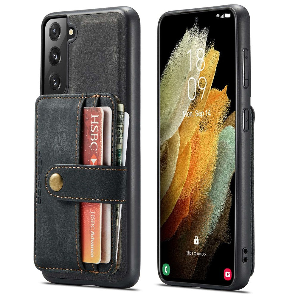 JEEHOOD Detachable Case for Samsung Galaxy S21 4G/5G Wallet Function Leather Coated TPU RFID Blocking Mobile Phone Shell