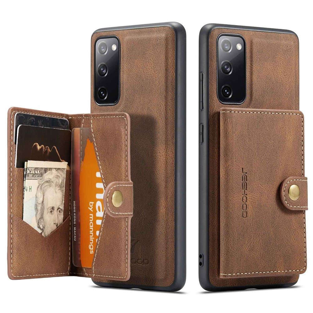 JEEHOOD For Samsung Galaxy S20 FE 2022/S20 FE 4G/S20 FE 5G/S20 Lite Wallet Kickstand Cover Detachable 2-in-1 PU Leather Coated TPU Phone Case