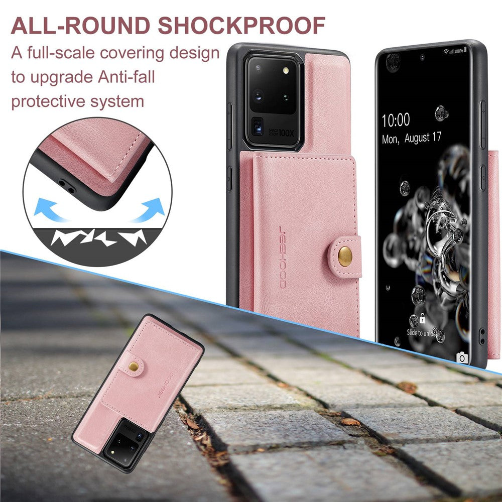 JEEHOOD För Samsung Galaxy S20 Ultra 4G/S20 Ultra 5G Avtagbart mobilskal Plånboksfodral Stöd Magnetiskt Läderbelagt TPU-skal