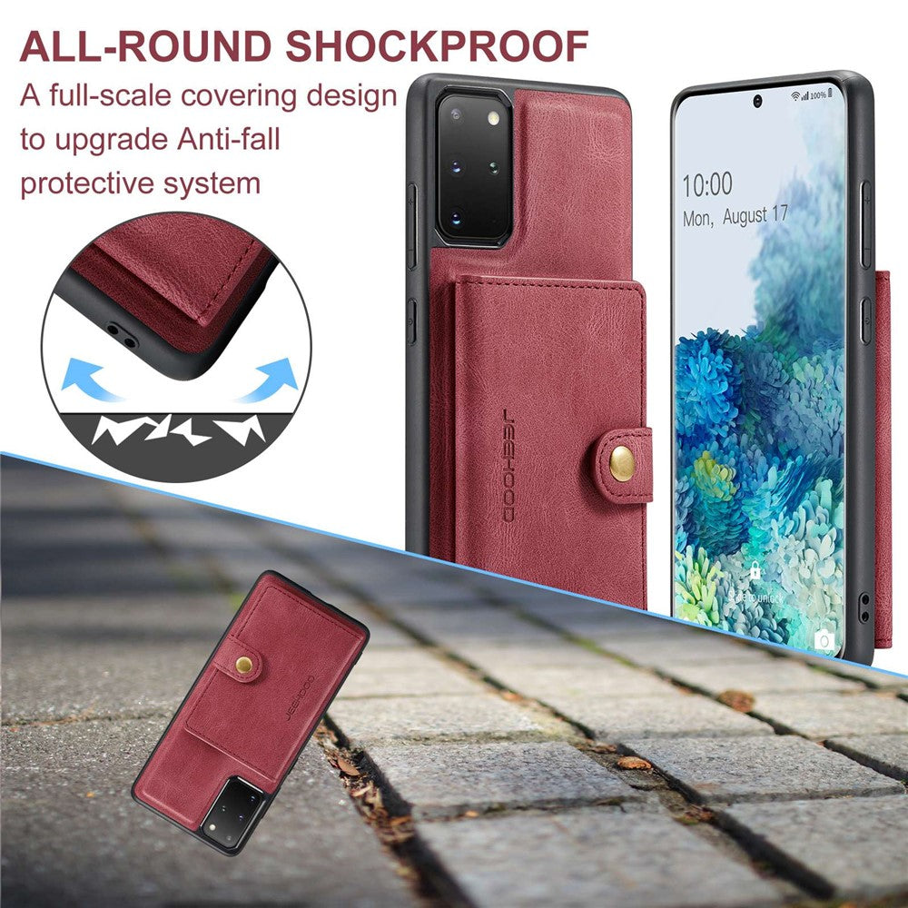 JEEHOOD För Samsung Galaxy S20 Plus 4G/S20 Plus 5G Avtagbart 2-i-1 mobilskal PU-läderbelagt TPU Plånboksfodral med stativ