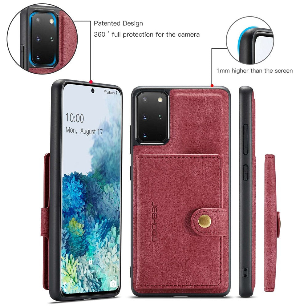 JEEHOOD För Samsung Galaxy S20 Plus 4G/S20 Plus 5G Avtagbart 2-i-1 mobilskal PU-läderbelagt TPU Plånboksfodral med stativ