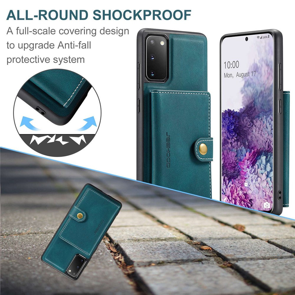 JEEHOOD For Samsung Galaxy S20 4G/5G Detachable Wallet Kickstand Case PU Leather Coated TPU Well-protected Phone Shell