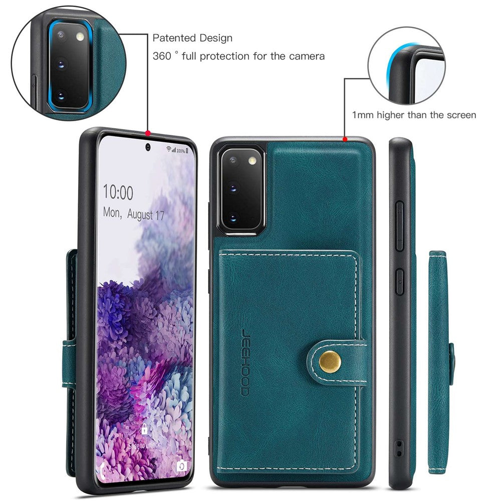 JEEHOOD For Samsung Galaxy S20 4G/5G Detachable Wallet Kickstand Case PU Leather Coated TPU Well-protected Phone Shell