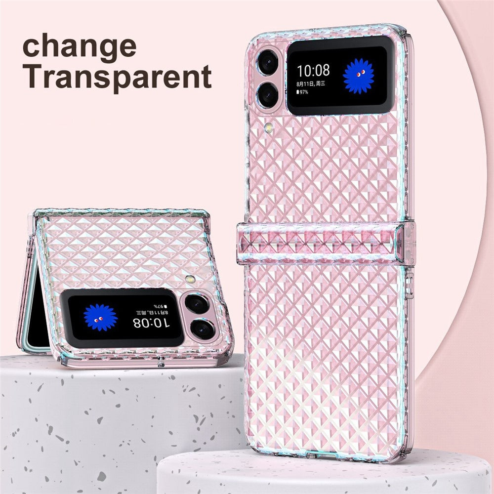 For Samsung Galaxy Z Flip3 5G Laser Effect Transparent Hinge Design Hard PC Back Cover Folding Phone Case