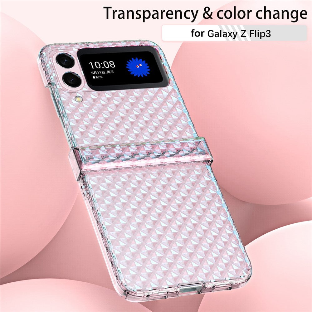 For Samsung Galaxy Z Flip3 5G Laser Effect Transparent Hinge Design Hard PC Back Cover Folding Phone Case