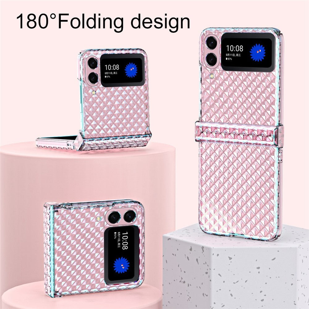 For Samsung Galaxy Z Flip3 5G Laser Effect Transparent Hinge Design Hard PC Back Cover Folding Phone Case