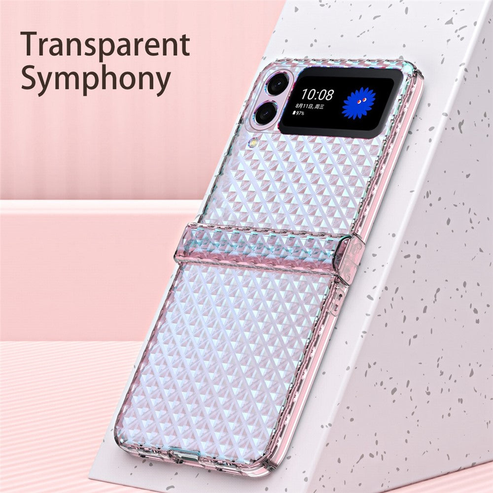 For Samsung Galaxy Z Flip3 5G Laser Effect Transparent Hinge Design Hard PC Back Cover Folding Phone Case