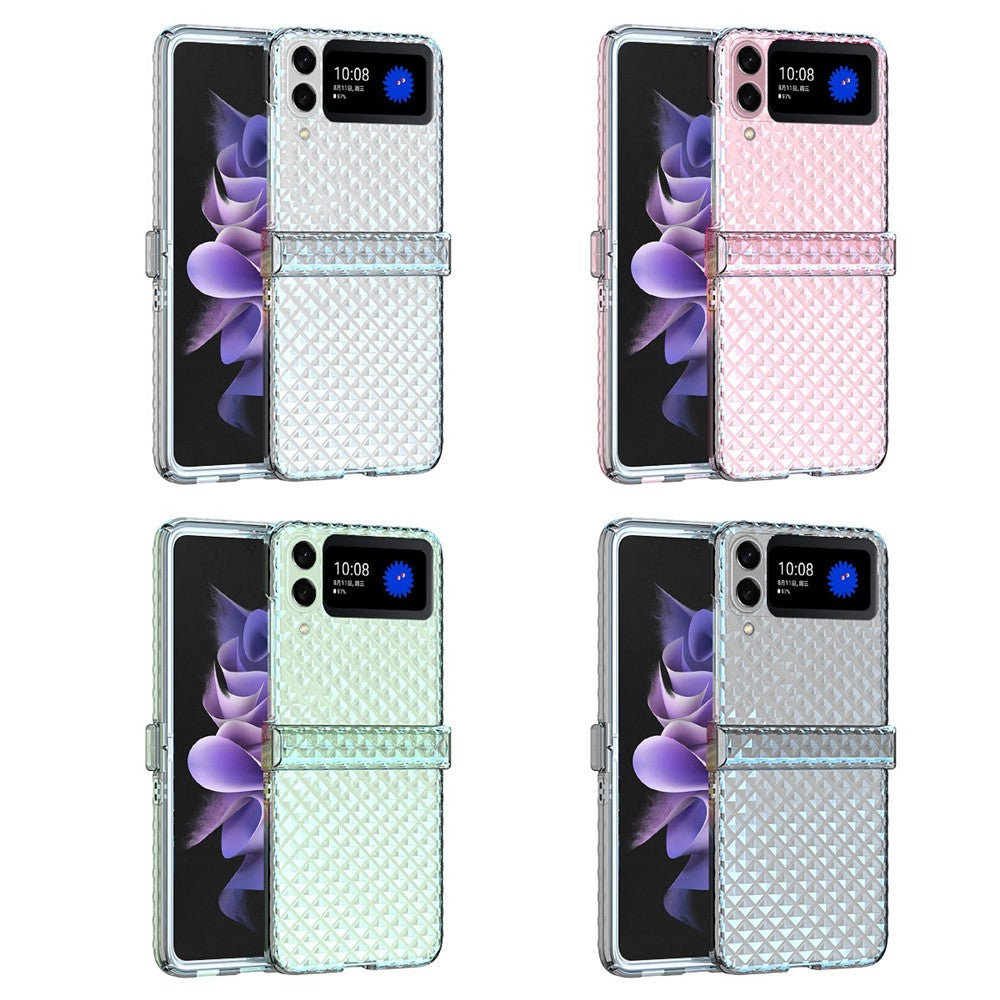 For Samsung Galaxy Z Flip3 5G Laser Effect Transparent Hinge Design Hard PC Back Cover Folding Phone Case