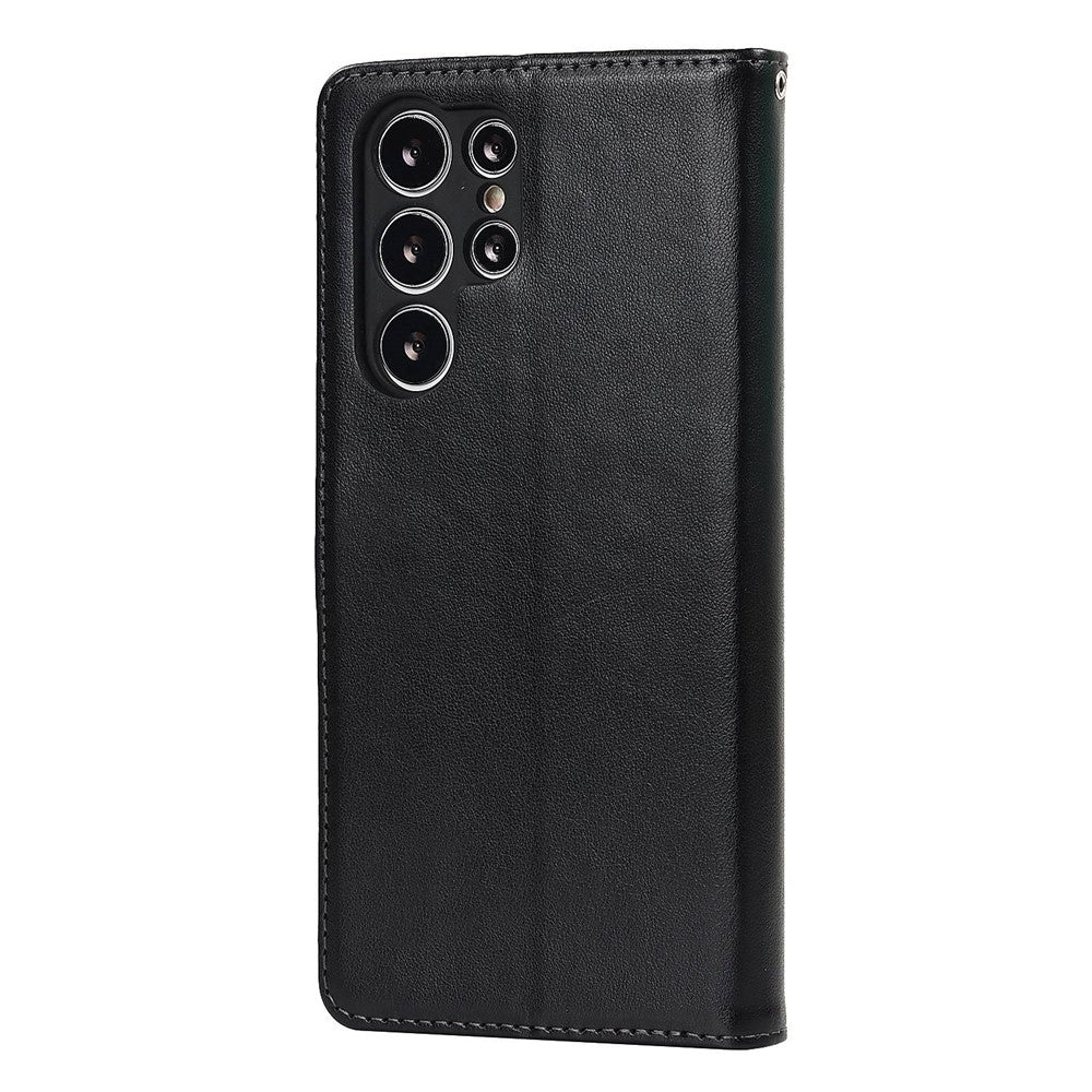 Samsung Galaxy S22 Ultra 5G R61 tegnebogscover med teksturerede syninger i PU-læder, stødsikkert, med stander, magnetisk mobilcover og håndledsrem