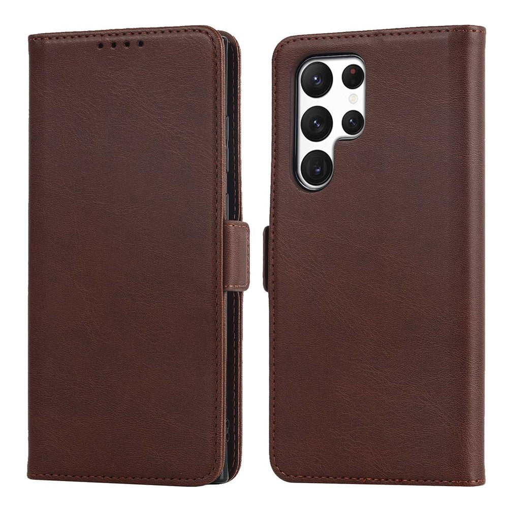 For Samsung Galaxy S22 Ultra 5G PU Leather Flip Wallet Case Wrist Strap Stand Double Magnetic Clasp Shockproof Cover