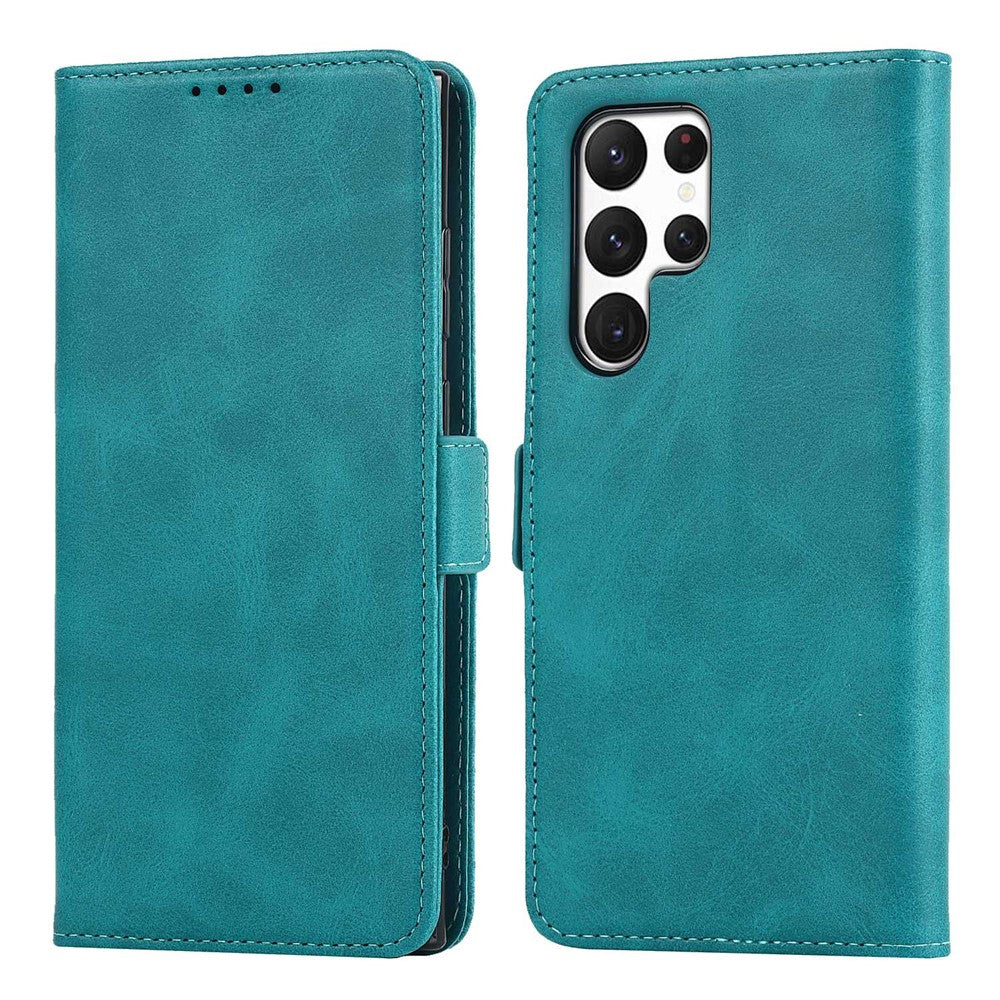 For Samsung Galaxy S22 Ultra 5G PU Leather Flip Wallet Case Wrist Strap Stand Double Magnetic Clasp Shockproof Cover
