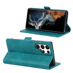 For Samsung Galaxy S22 Ultra 5G PU Leather Flip Wallet Case Wrist Strap Stand Double Magnetic Clasp Shockproof Cover