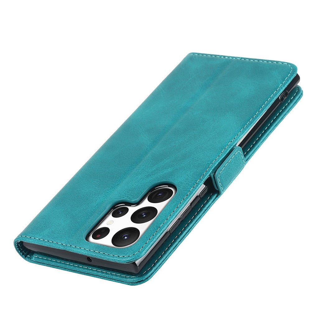 For Samsung Galaxy S22 Ultra 5G PU Leather Flip Wallet Case Wrist Strap Stand Double Magnetic Clasp Shockproof Cover