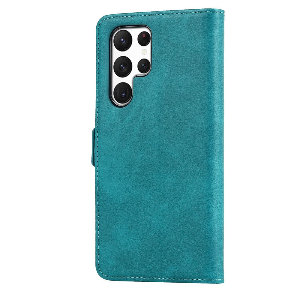 For Samsung Galaxy S22 Ultra 5G PU Leather Flip Wallet Case Wrist Strap Stand Double Magnetic Clasp Shockproof Cover