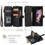 For Samsung Galaxy Z Fold3 5G Phone Cases with Strap CASEME C30 Zipper Multiple Card Holder PU Leather Cover