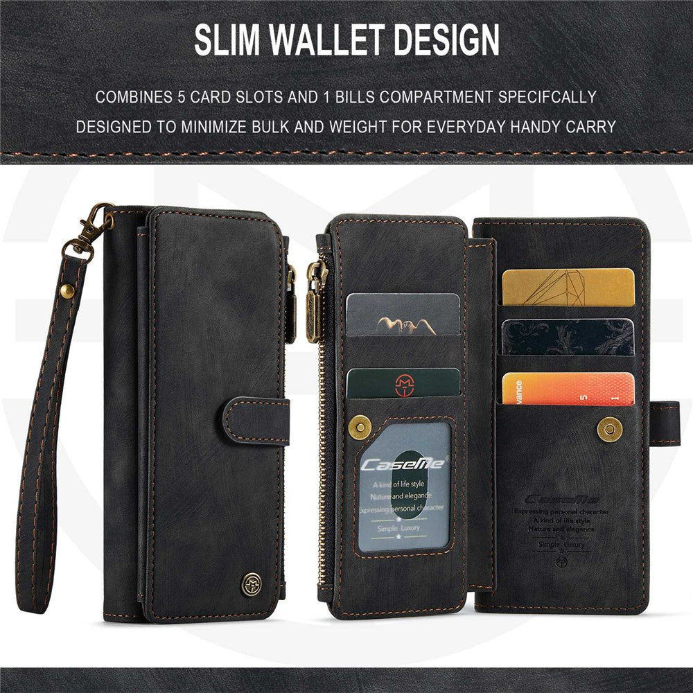 For Samsung Galaxy Z Fold3 5G Phone Cases with Strap CASEME C30 Zipper Multiple Card Holder PU Leather Cover