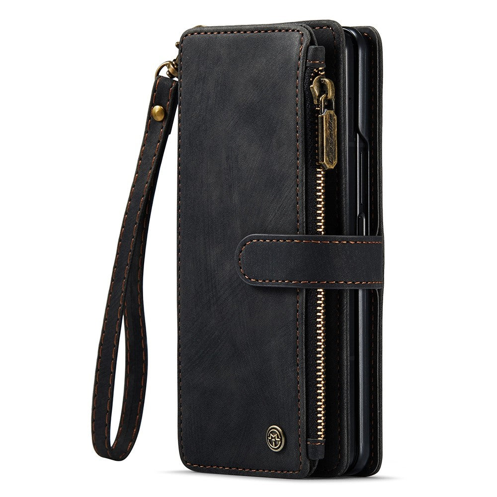For Samsung Galaxy Z Fold3 5G Phone Cases with Strap CASEME C30 Zipper Multiple Card Holder PU Leather Cover