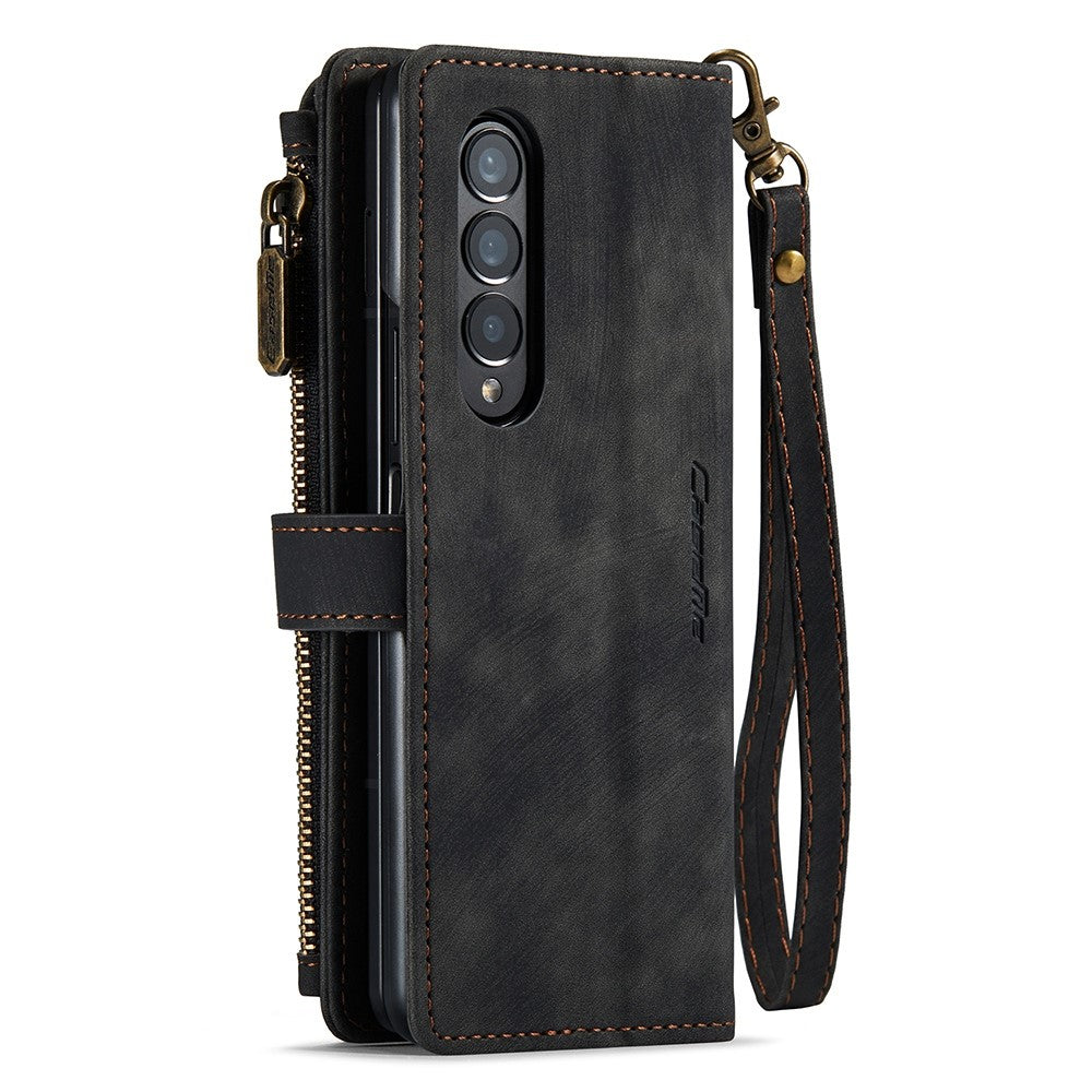 For Samsung Galaxy Z Fold3 5G Phone Cases with Strap CASEME C30 Zipper Multiple Card Holder PU Leather Cover