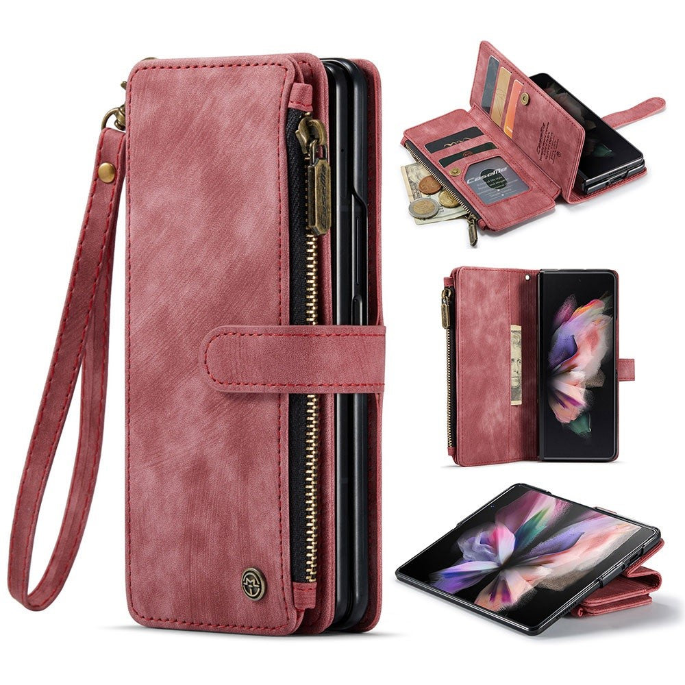 For Samsung Galaxy Z Fold3 5G Phone Cases with Strap CASEME C30 Zipper Multiple Card Holder PU Leather Cover