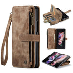 For Samsung Galaxy Z Fold3 5G Phone Cases with Strap CASEME C30 Zipper Multiple Card Holder PU Leather Cover