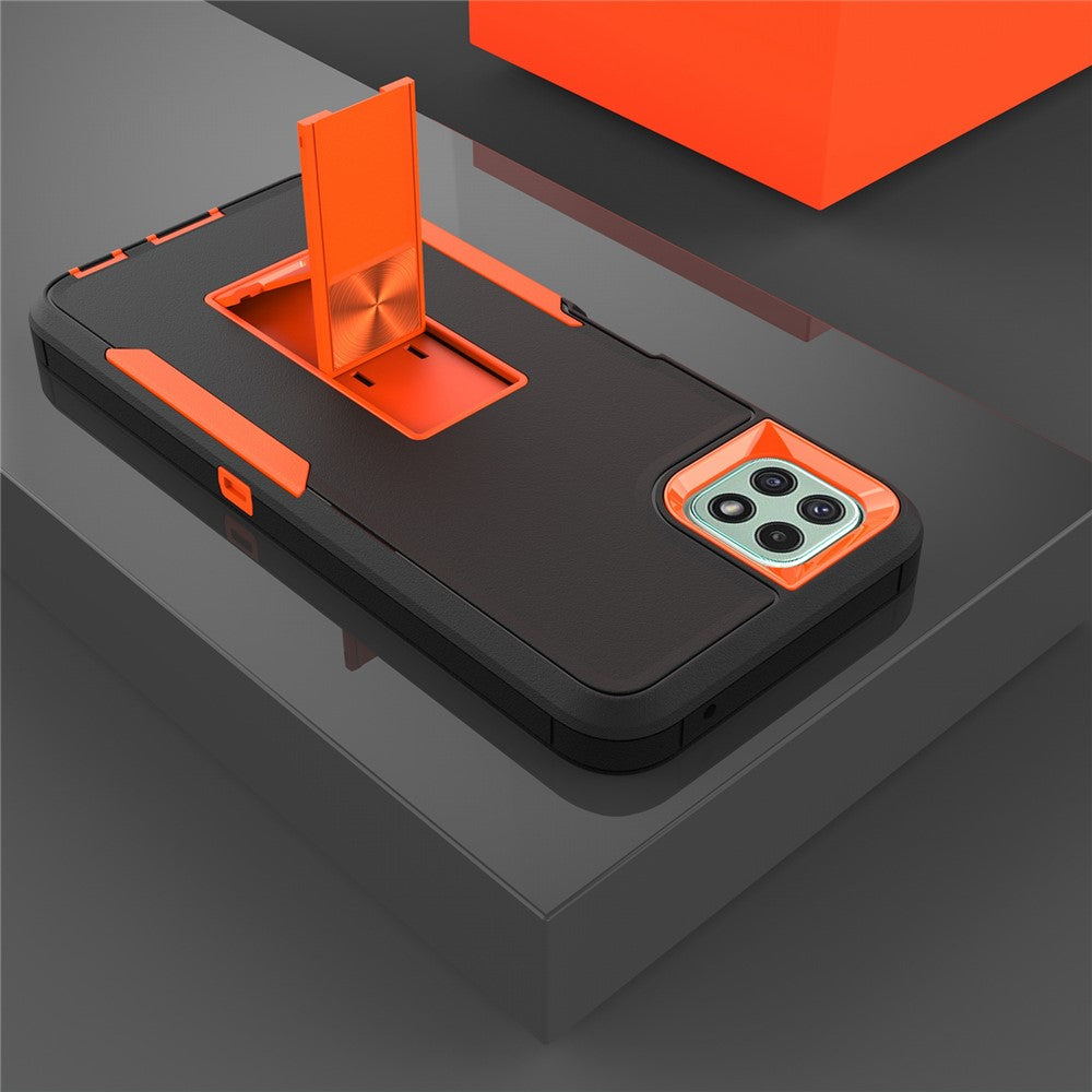 For Samsung Galaxy A22 5G (EU Version) Kickstand Phone Case Hard PC + Soft TPU Anti-drop Cover with Car Mount Metal Sheet