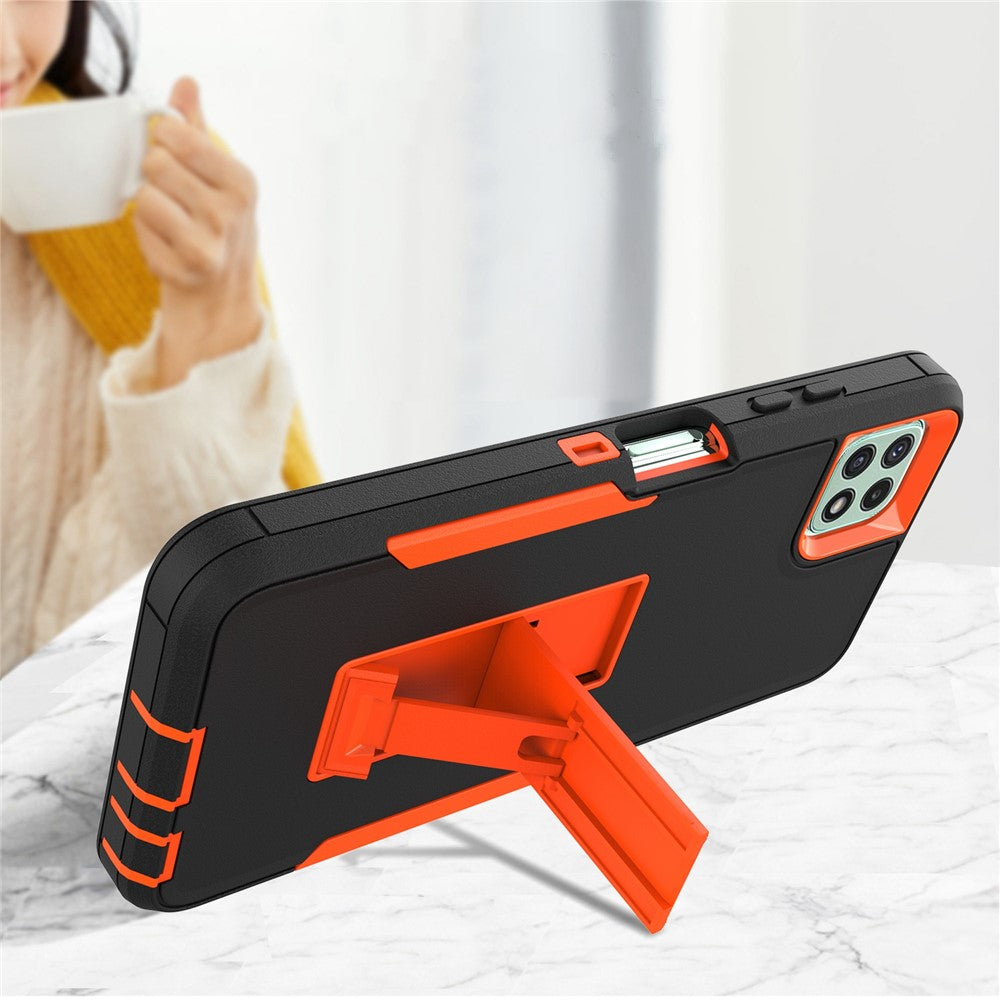 For Samsung Galaxy A22 5G (EU Version) Kickstand Phone Case Hard PC + Soft TPU Anti-drop Cover with Car Mount Metal Sheet