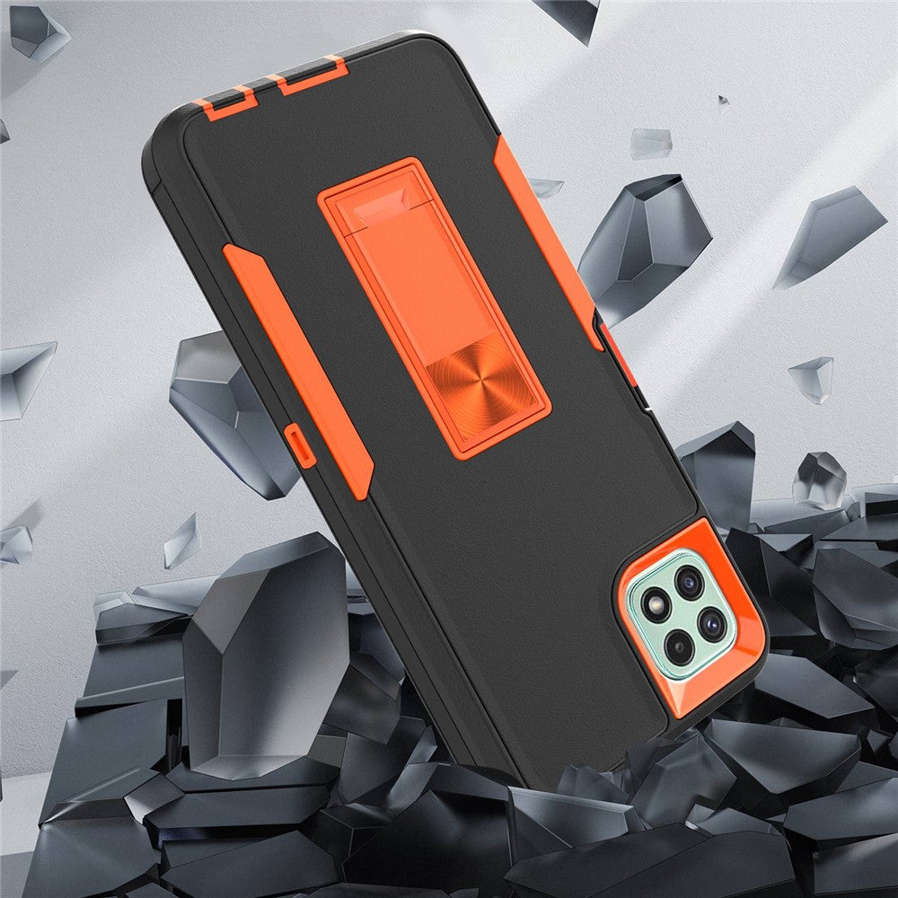For Samsung Galaxy A22 5G (EU Version) Kickstand Phone Case Hard PC + Soft TPU Anti-drop Cover with Car Mount Metal Sheet