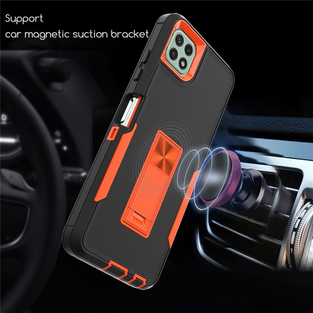 For Samsung Galaxy A22 5G (EU Version) Kickstand Phone Case Hard PC + Soft TPU Anti-drop Cover with Car Mount Metal Sheet