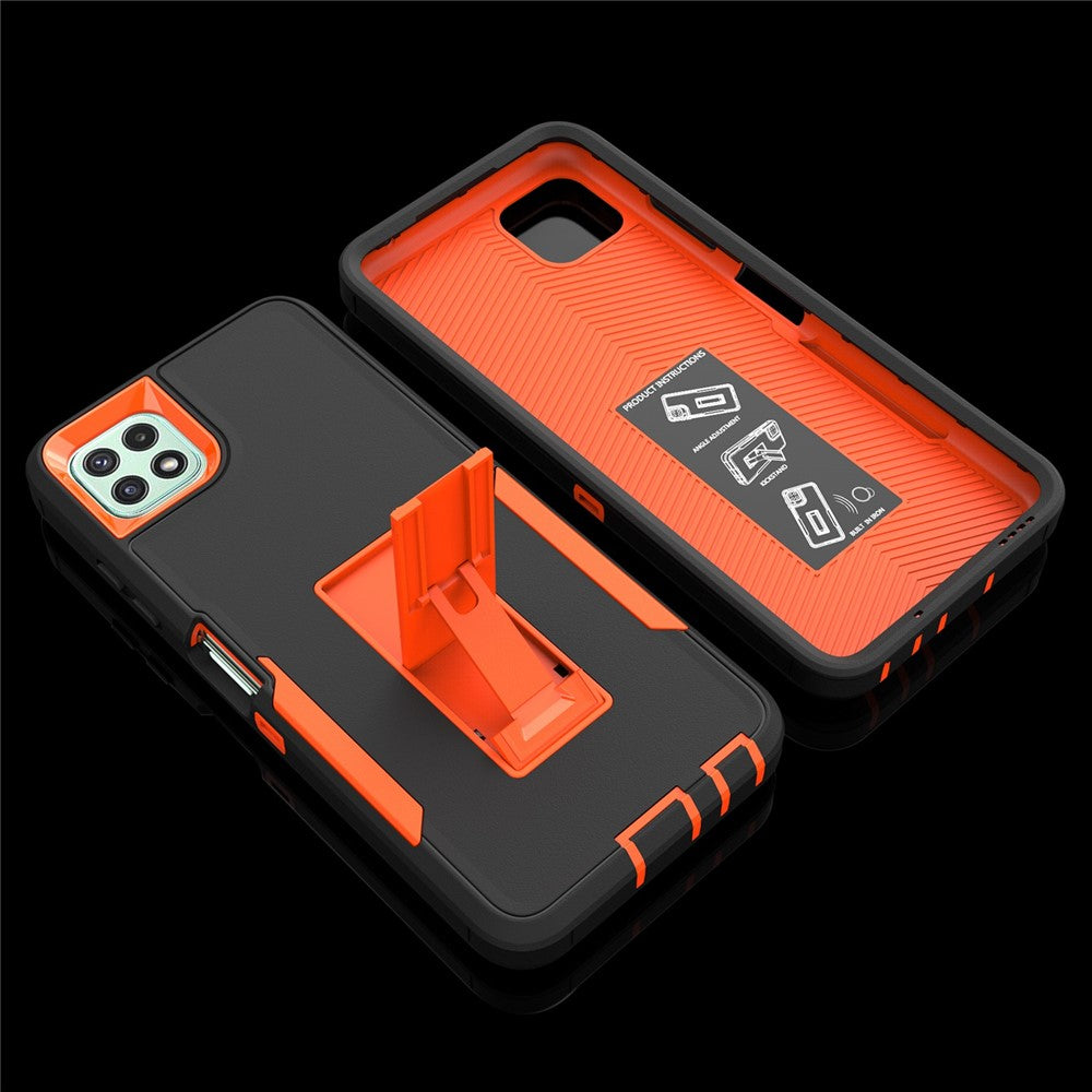 For Samsung Galaxy A22 5G (EU Version) Kickstand Phone Case Hard PC + Soft TPU Anti-drop Cover with Car Mount Metal Sheet