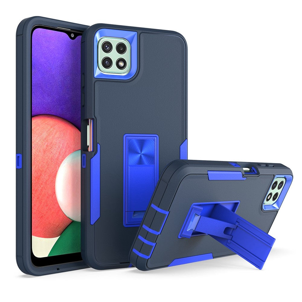 For Samsung Galaxy A22 5G (EU Version) Kickstand Phone Case Hard PC + Soft TPU Anti-drop Cover with Car Mount Metal Sheet