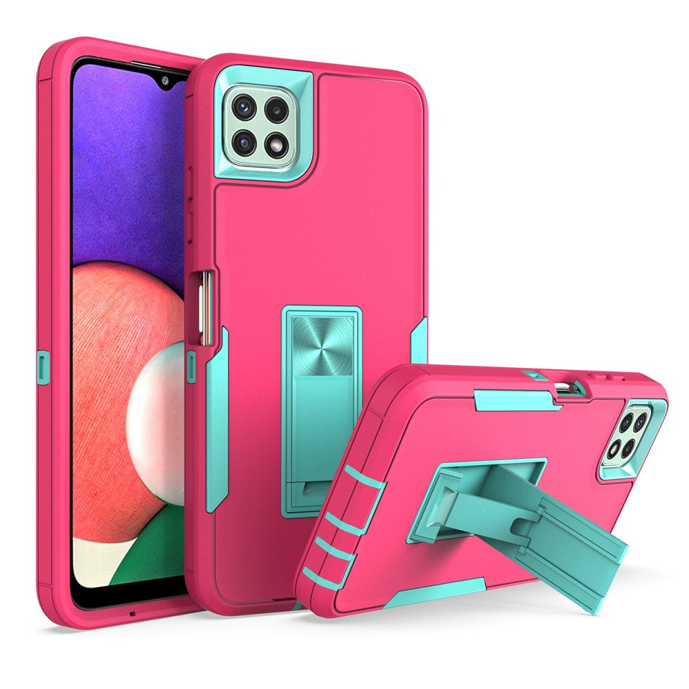 For Samsung Galaxy A22 5G (EU Version) Kickstand Phone Case Hard PC + Soft TPU Anti-drop Cover with Car Mount Metal Sheet
