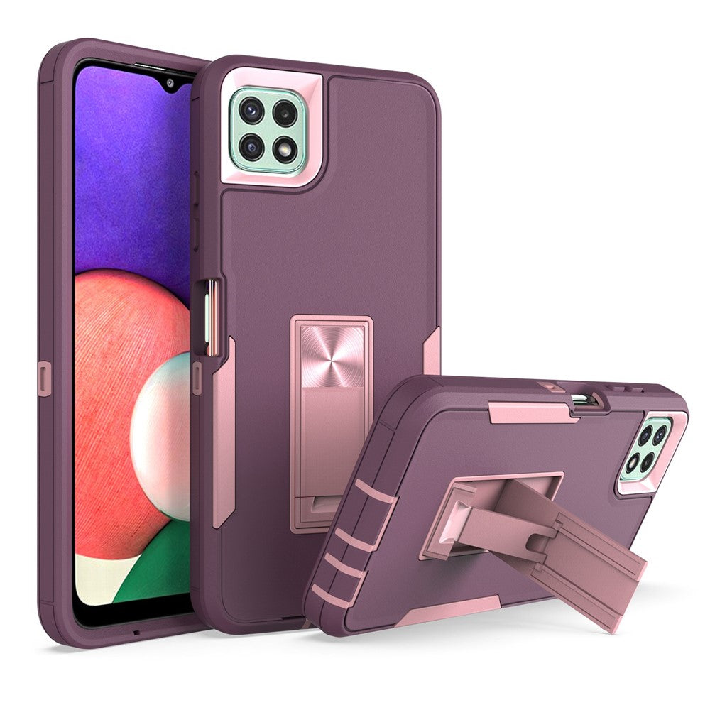 For Samsung Galaxy A22 5G (EU Version) Kickstand Phone Case Hard PC + Soft TPU Anti-drop Cover with Car Mount Metal Sheet